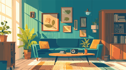 Retro interior of living room full of old-fashioned