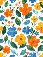 Colorful Flower Pattern on White Background