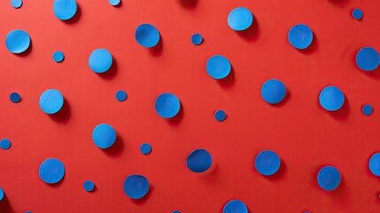 Red background with blue polka dots scattered symmetrically