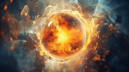 Fototapeta premium A fireball with a fire and smoke in the center background