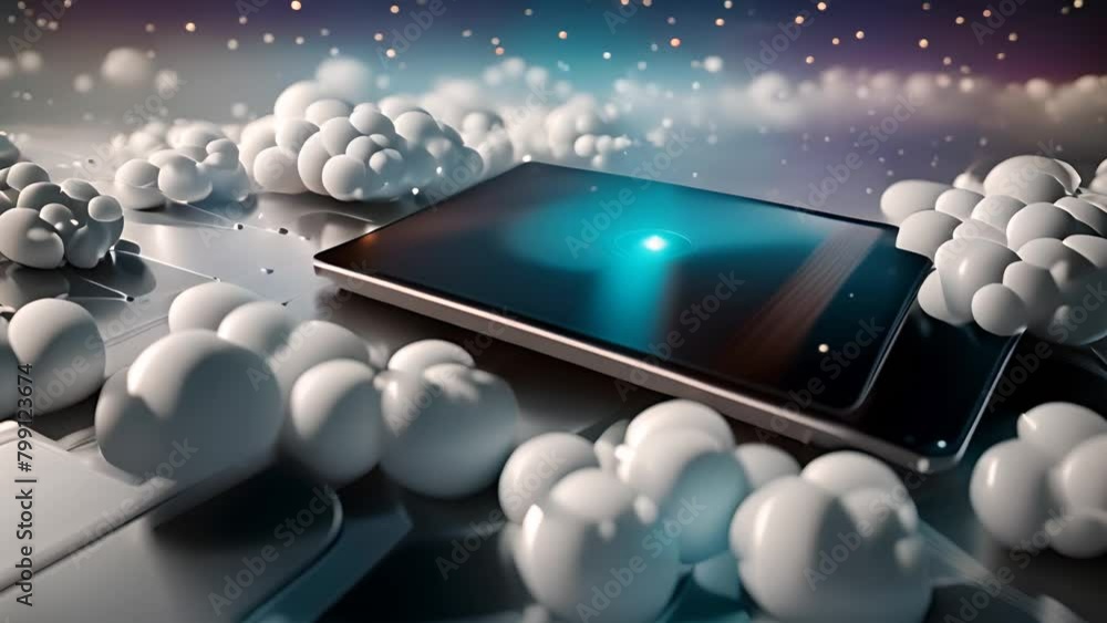 Poster tablet cloud computing concept generative ai