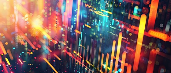 Obraz premium Binary code with colorful bokeh lights in the background