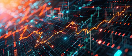 Obraz premium Circuit board with glowing orange and blue lines
