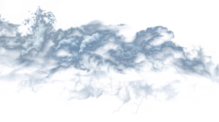 Black storm clouds with lightnings and smoke isolated on transparent background