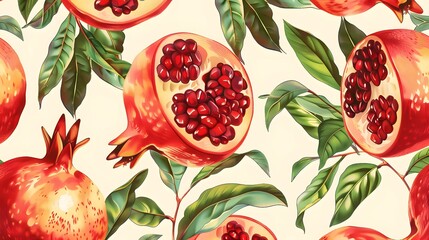 Fruit pattern. Seamless pattern of apple and leaves. Vintage botanical 3d illustration.
