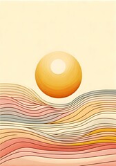 Abstract Sunrise: Warm Hues of Peach, Yellow, and Pink Over Gentle Wavy Landscape - obrazy, fototapety, plakaty