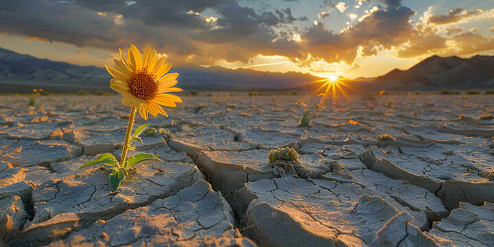 Hope in Desolation: Lone Sunflower" / "Resilience Blooms: Life in the Barren