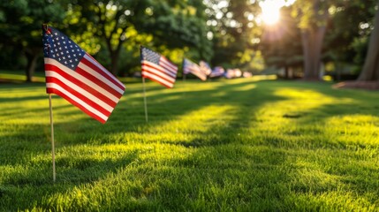 Memorial day tribute with american flag and flowers to honor and remember fallen soldiers