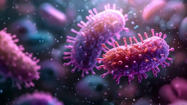 Colorful digital image of microscopic organisms like bacteria and viruses. Concept Microscopic Organisms, Digital Art, Colorful Illustration, Bacteria, Viruses