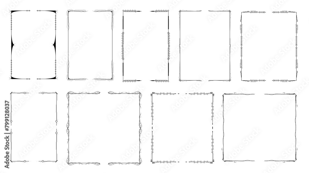 Poster set black simple line collection different doodle brackets, parentheses, braces elements vector desi