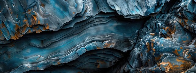 Rock  detail with blue variants. stone curves and smooth cuts Close up rocks, colorful erosional water formation