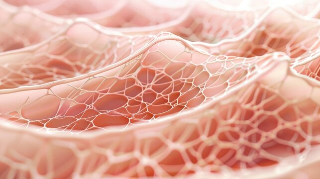 Highresolution 3D illustration of human skin, displaying the intricate layers including epidermis and dermis with scientific accuracy,