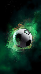 Fototapeta premium Soccer ball with green smoke