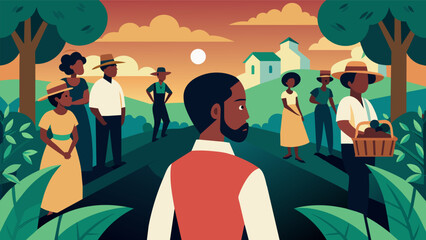 An immersive experience of a plantation providing a glimpse into the harsh realities of slavery and the struggle for freedom.. Vector illustration - obrazy, fototapety, plakaty