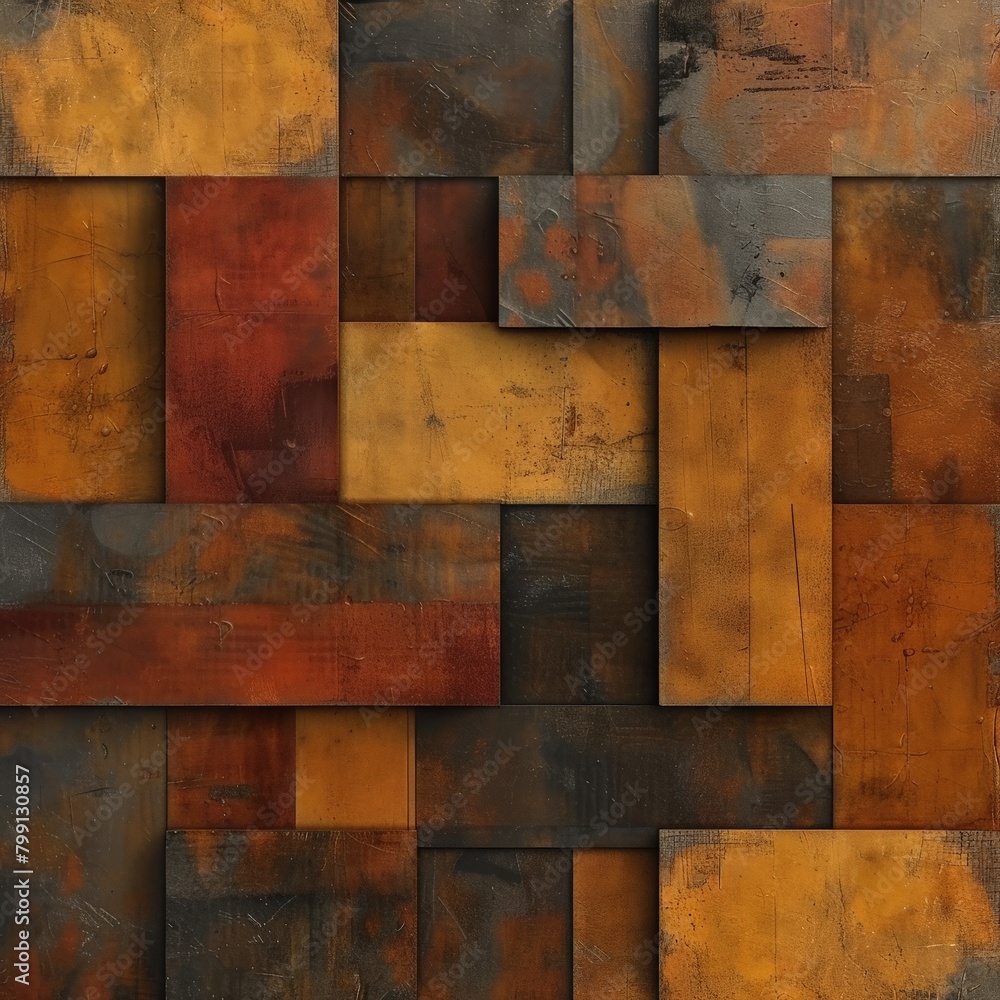 Aufkleber a minimalist geometric pattern composed of large, overlapping squares and rectangles in earthy tones