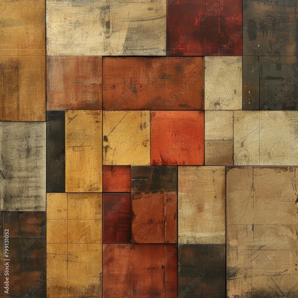Aufkleber a minimalist geometric pattern composed of large, overlapping squares and rectangles in earthy tones