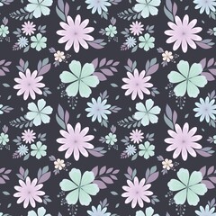 seamless pattern with flowers dark background