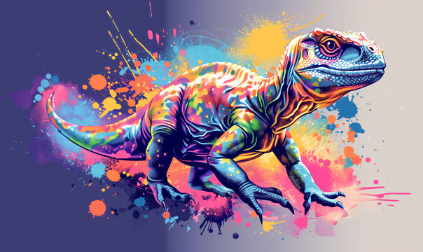 abstract illustration of a dinosaur in childish style, logo for t-shirt print 