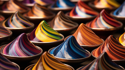 Unusual swirls of material in tiny little brass containers; decorative background image