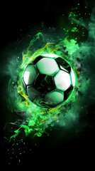 Fototapeta premium Soccer ball with green smoke