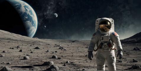 An astronaut in a spacesuit explores a new planet