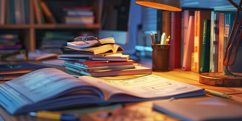 Close-up of a technical writer's desk with style guides and technical manuals, symbolizing a job in technical writing