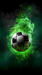 Fototapeta premium Soccer ball with green smoke