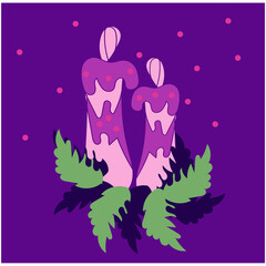 Christmas greeting with hand drawn leaves and ornaments
