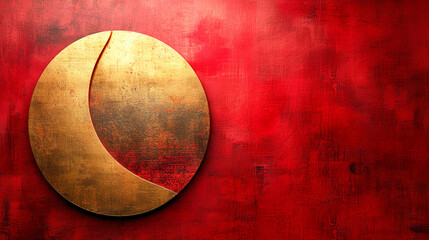 Golden Circle on Red Textured Background