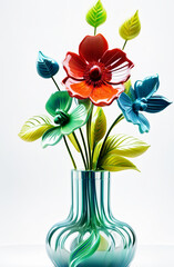 illustrazione di vaso con fiori in materiali plastici colorati e brillanti
