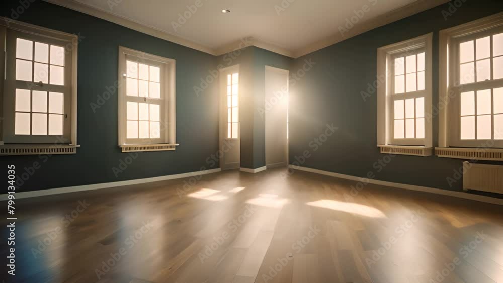 Aufkleber three windows in empty room with hardwood floor generative ai