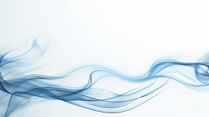 Abstract white background with blue flowing lines of smoke.