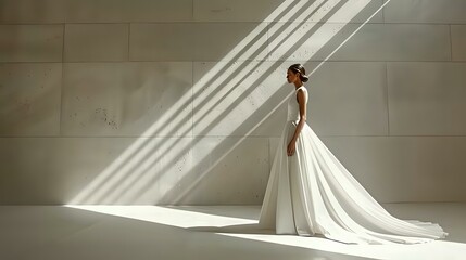 Minimalist Elegance: High-Necked A-Line Wedding Dress Portrait