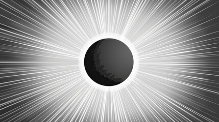 full solar eclipse with light ray lines radiating outward, vector art style, 16:9