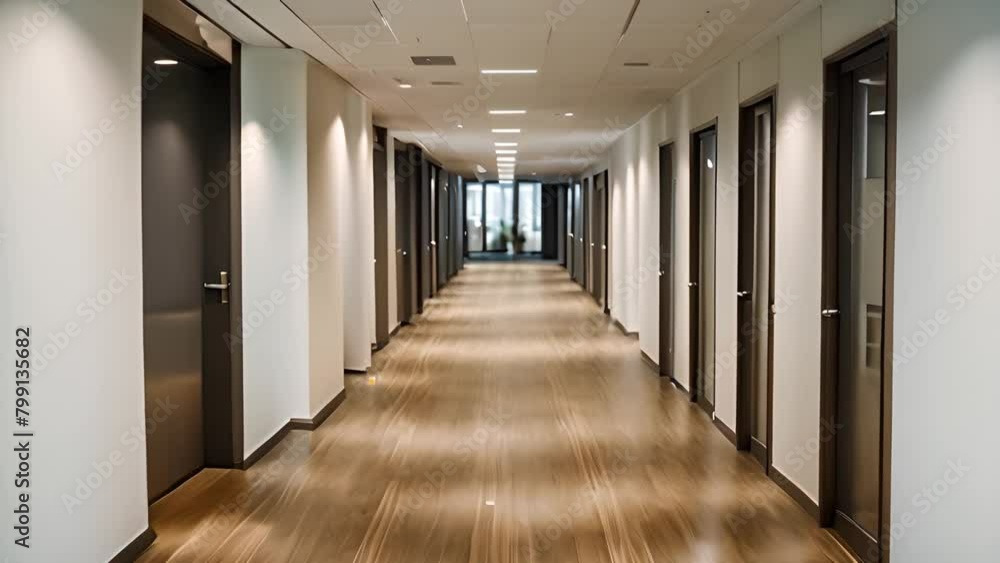 Aufkleber long hallway with multiple doors and windows generative ai