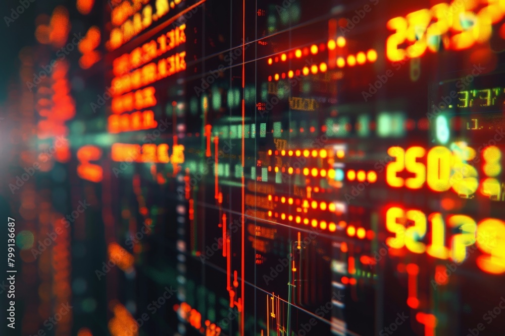 Poster a stock exchange ticker tape displaying a surge in cryptocurrency value, with the blockchain logo in