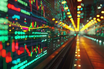 Obraz premium A stock exchange ticker tape displaying a surge in cryptocurrency value, with the blockchain logo in the background, highlighting the financial applications of this technology 