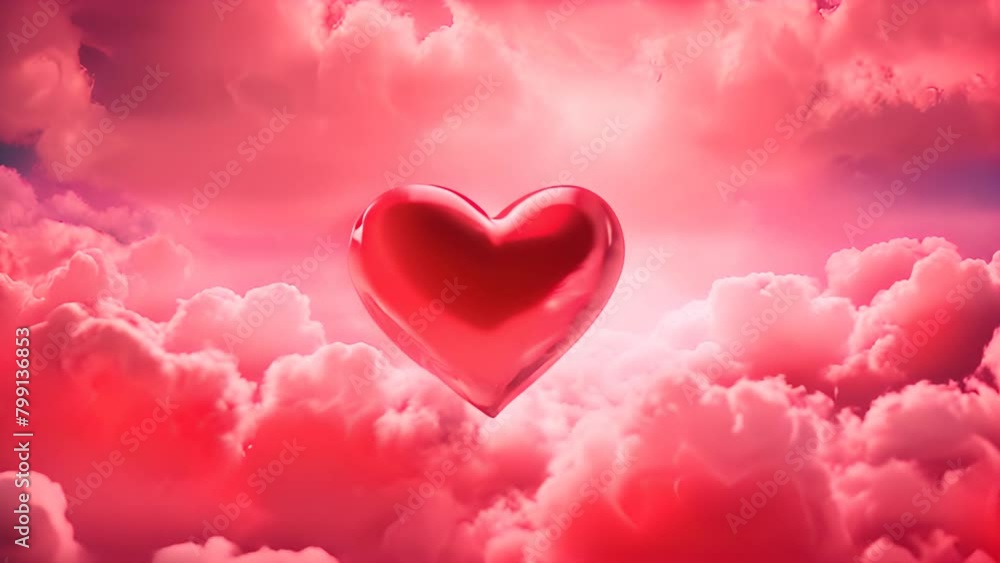 Poster red heart floating among clouds generative ai