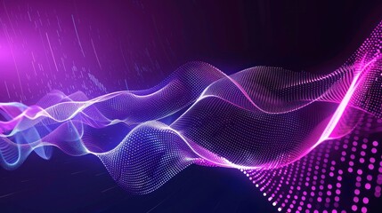 Background of flowing neon waves and shining blue shiny speed lines