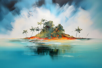 Isolated Island Introspection, abstract landscape art, painting background, wallpaper, generative ai