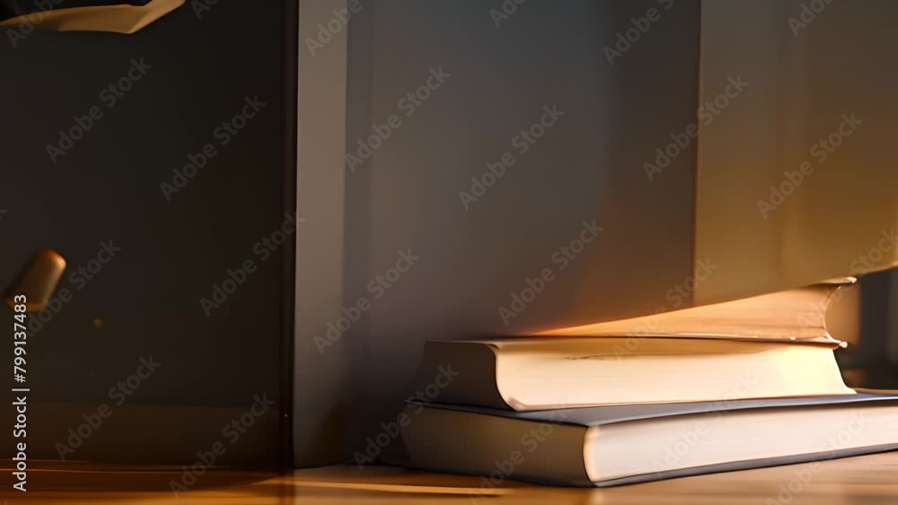 Aufkleber stack of books on wooden table generative ai