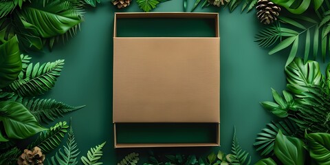 Lush Green Foliage Frame with Blank Wooden Surface for Subscription Box Branding and Corporate Teamwork Concepts