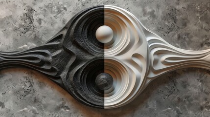 Gray colored spiral as dynamic abstract modern background or logo or icon. Yin and Yang symbol.