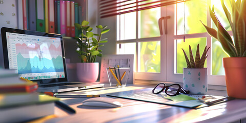 Close-up of a social media influencer's desk with content calendars and engagement metrics, illustrating a job in social media influencing