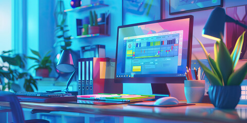 Close-up of a social media influencer's desk with content calendars and engagement metrics, illustrating a job in social media influencing