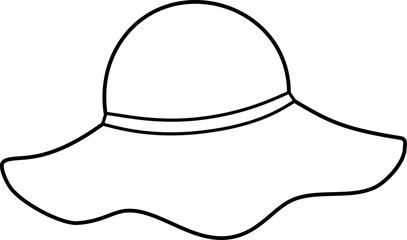 summer straw hat outline. 
sun hat outline svg.
Flat women's straw hat  outline vector.