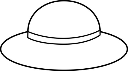 summer straw hat outline. 
sun hat outline svg.
Flat women's straw hat  outline vector.