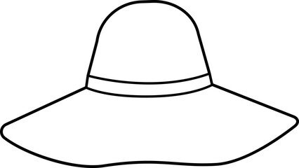 summer straw hat outline. 
sun hat outline svg.
Flat women's straw hat  outline vector.