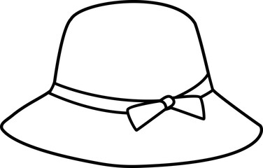 summer straw hat outline. 
sun hat outline svg.
Flat women's straw hat  outline vector.