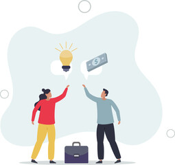 young entrepreneur pitching idea to raise venture capital fund.flat vector illustration.